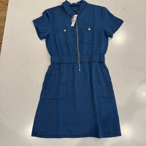 NWT J.Crew Zip Front Denim (Tencel) Dress : Blue : Size 4